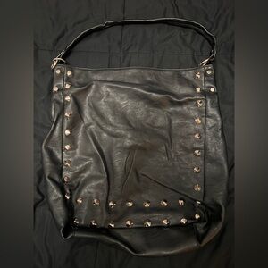 Black Studded Leather Shoulder Bag